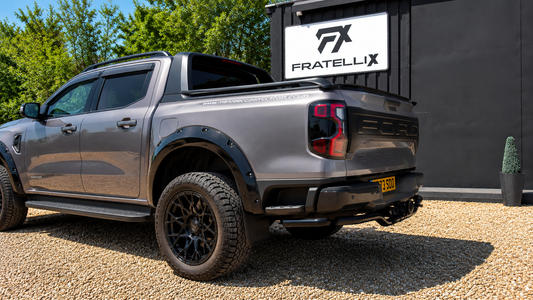 Ford Ranger fitted with premium black wide arch flares outside FX Detailing after professional body kit installation.