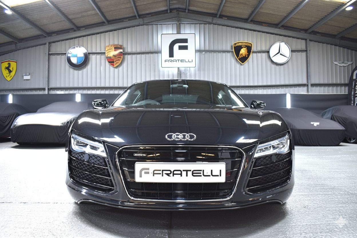 Front of a black Audi R8 before the front splitter