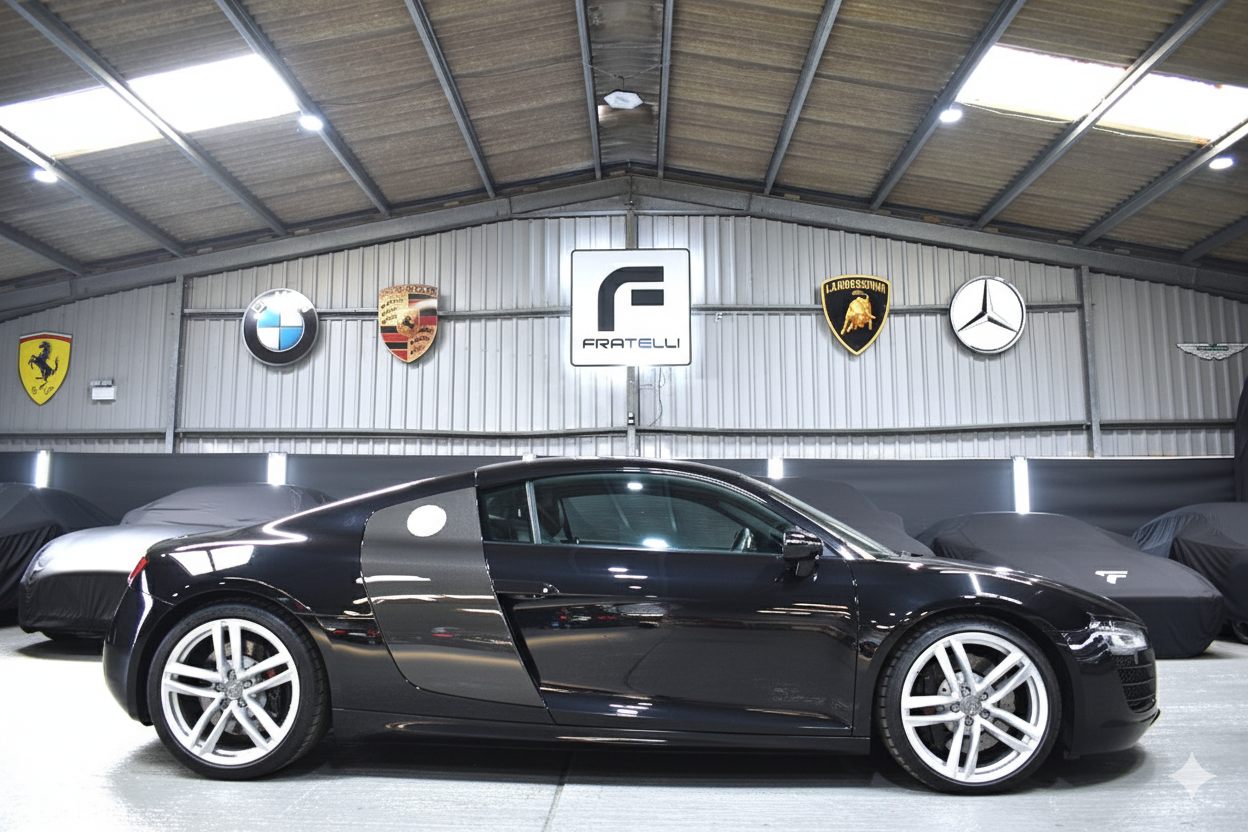 Side of a black Audi R8 before the side skirts